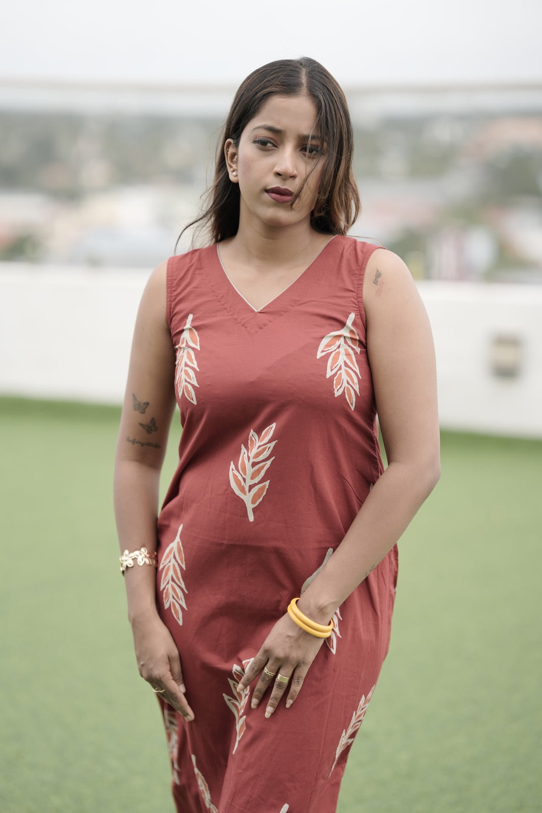 Botanical print midi dress