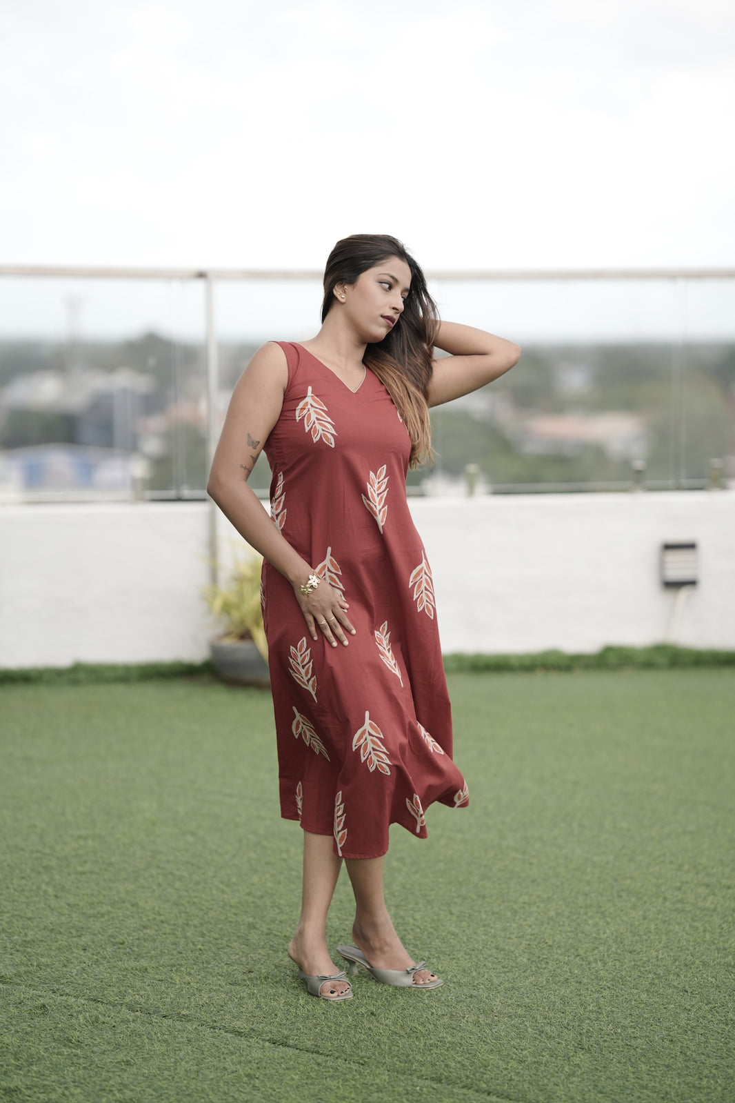 Botanical print midi dress