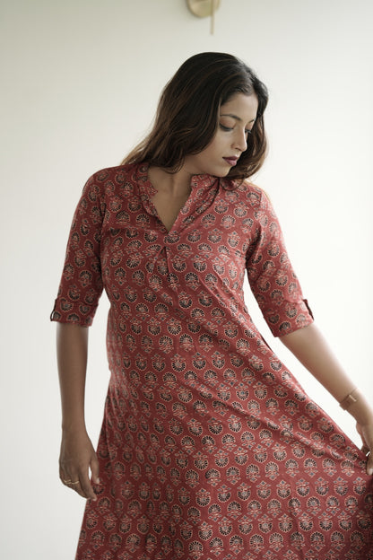 Block print midi dress