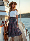 Tiered Boho Skirt, Indigo Madder Block Print, Full Length Gypsy Cotton Skirt