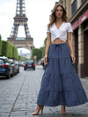 Tiered Boho Skirt, Indigo and White Block Print, Full Length Gypsy Skirt, Cotton Maxi Skirt