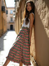 Wrap Around Ruffle Skirt, Peach and Olive Green Chevron Print, Cotton Wrap Skirt, Sarong Style Skirt