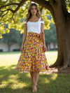 Yellow Floral Wrap Skirt, Knee Length Cotton Skirt, Summer Print Skirt, Adjustable Tie Skirt