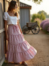 Lavender Tiered Skirt, Boho Gypsy Skirt, Women's Cotton Buta Skirt, Ethically Made, Full Length