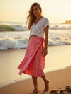 Knee-Length Wrap Skirt, Peach Pink Zigzag Print, Cotton Wraparound, Summer Skirt, Beach Cover-Up, Casual to Glam
